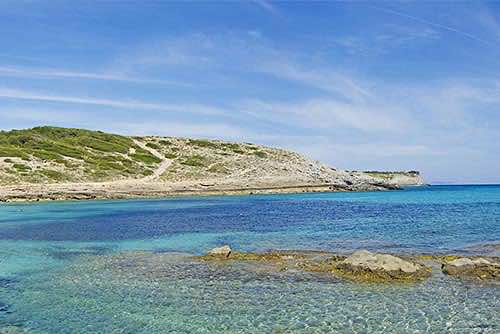 Türkisblaues Wasser in der Bucht von Cala Torta auf Mallorca